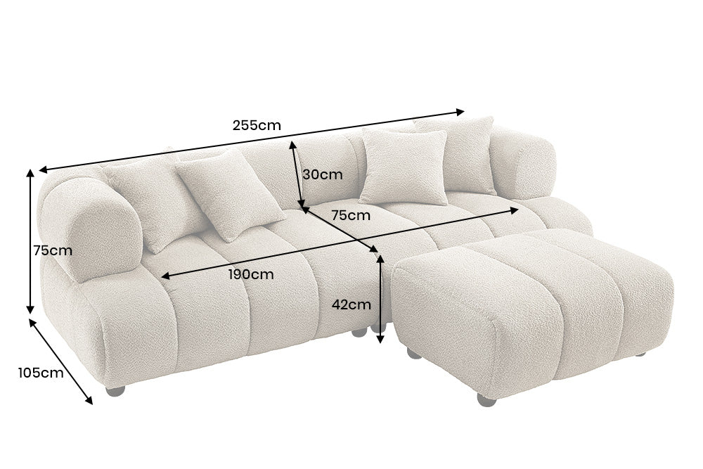 Sofa ADLON 255cm 3-seater XXL bouclé champagne greige
