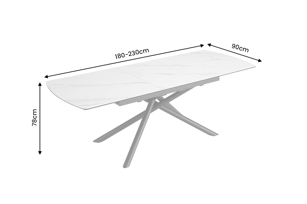 Dining table MIKADO 180-230cm extendable ceramic top white marble