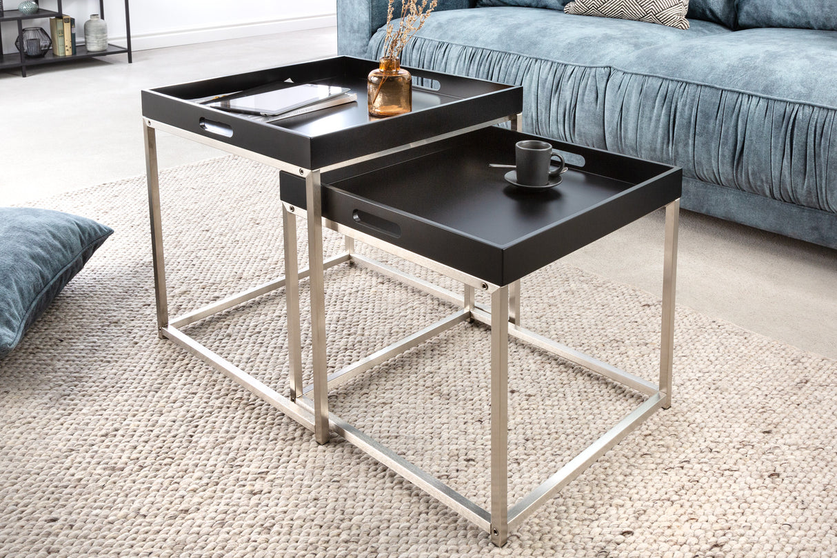 Side table ELEMENTS set of 2 with removable trays black