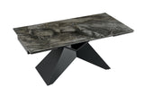 Dining table DIAMOND 180-260cm extendable ceramic taupe w/ geometric black iron base