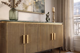 Sideboard VENEZIANO 160cm Mangoholz und Marmorplatte grün Messing