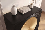 Highboard AURUM 120cm textured front gold circle accent mango wood black gold metal feet