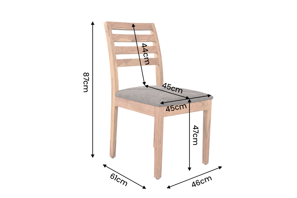Chair MAKASSAR 90cm textured fabric grey brown and sheesham wood brown stone finish