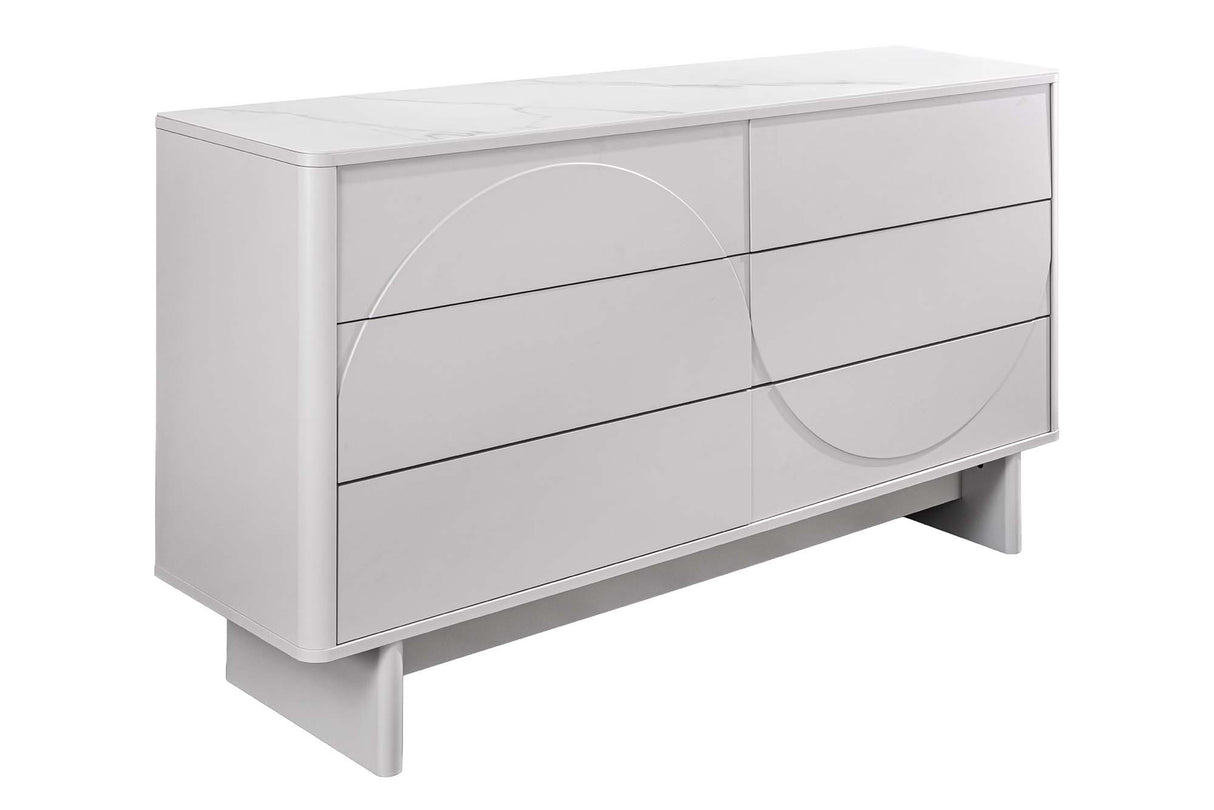 Sideboard SAVOY 150cm 3D white w/ white marble ceramic top