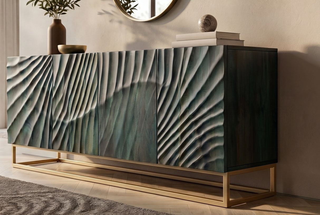 Sideboard SCORPION 180cm 3D Mangoholz türkis gold