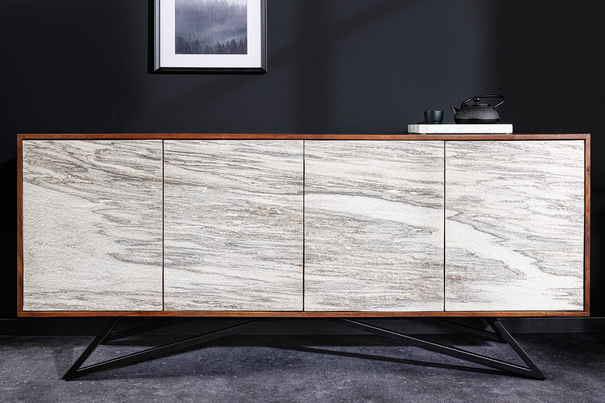 Sideboard MONTAIN SOUL 175cm acacia natural stone look white grey