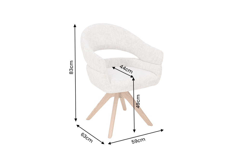 Swivel chair ORGANIKO 180° auto-return w/ armrests chenille fabric beige natural
