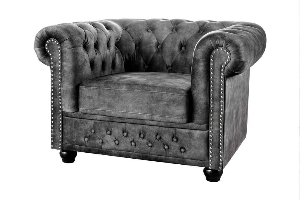 Sessel CHESTERFIELD Samt Antiklook grau