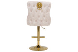 Bar stool CASTLE height adjustable w/ lion´s head handle velvet beige golden legs in baroque style