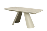 Dining table VOGUE 160-240cm extendable w/ metal frame travertine ceramic top champagne greige beige