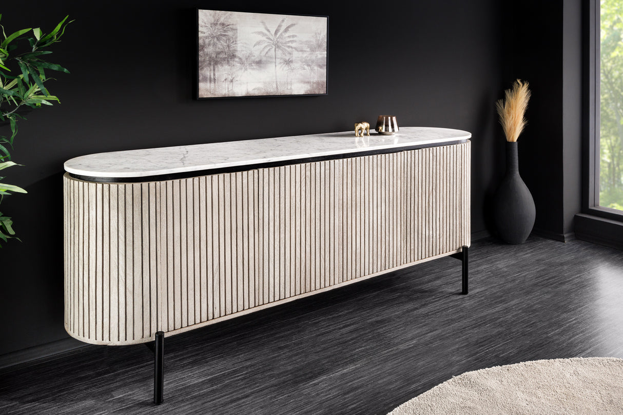 Sideboard ADLON 170cm marble top white mango wood grey