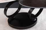 Couchtisch DANCING RINGS 80-135cm drehbare Keramikplatte Naturtravertin und Rostoptik