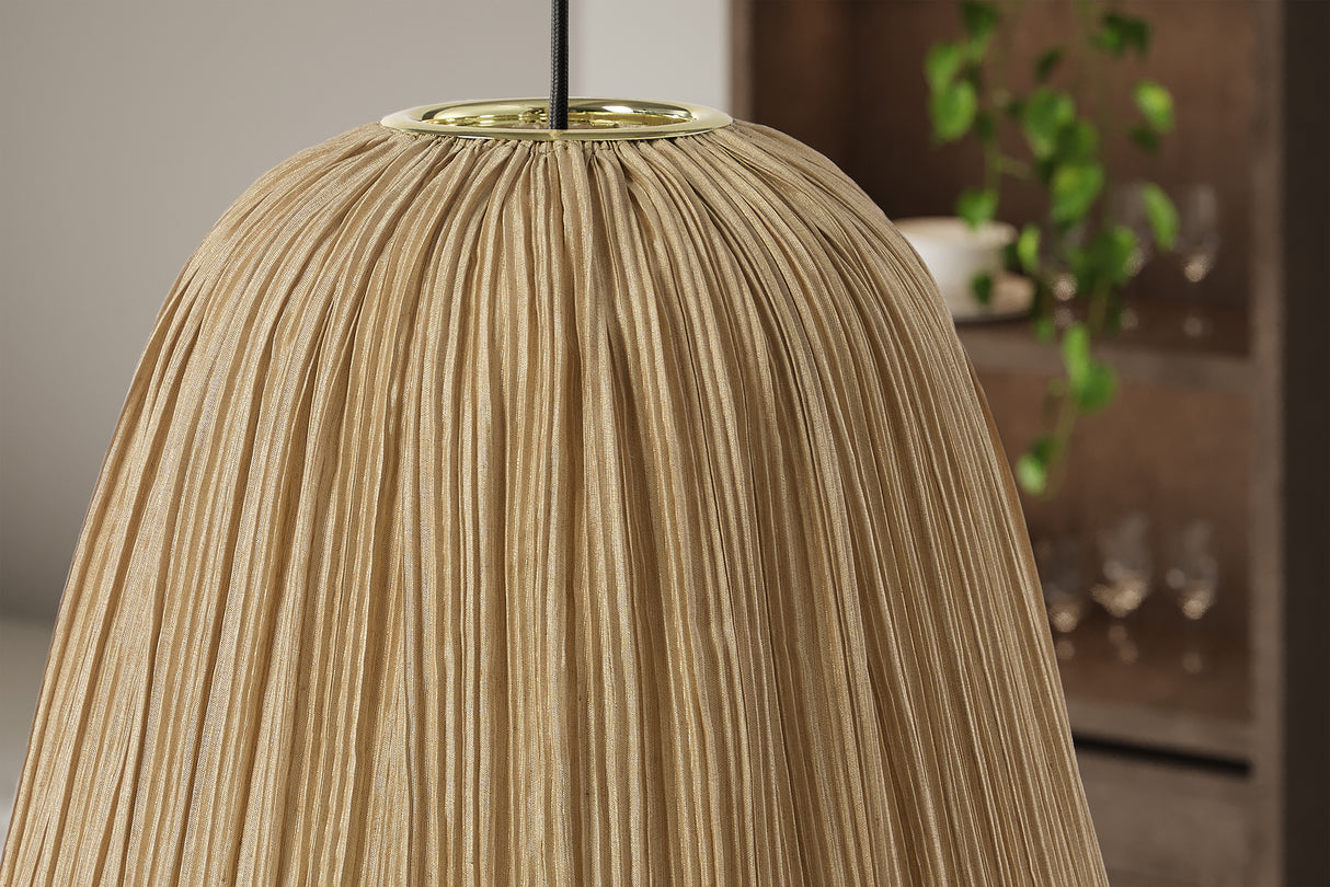 Pendelleuchte ORGANIC 45cm Stoff natur gold im Boho Style
