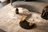 Coffee table DANCING RINGS round rotatable pandora ceramic matte gold rings