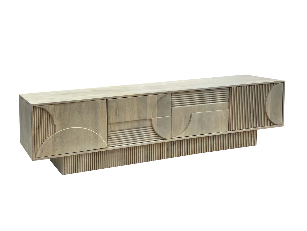 TV Board ART DECO 200cm 3D mango wood natural white