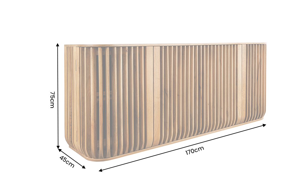 Sideboard SCULPTURA 170cm offene Lamellenfront abgerundete Kanten Mangoholz braun