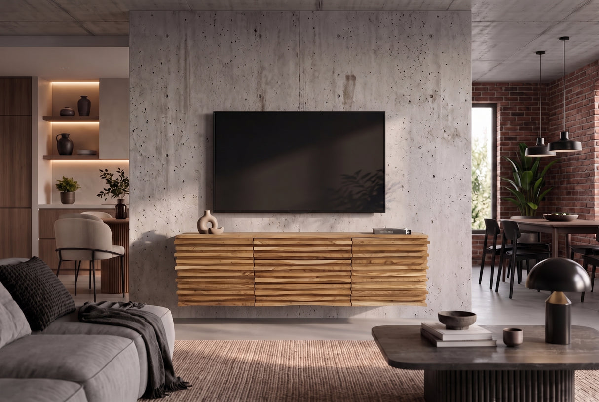 Sideboard RELIEF 175cm hängend Akazienholz natur