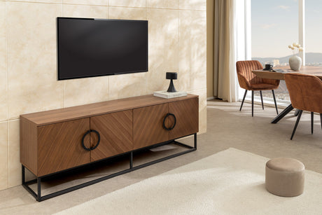 TV-Lowboard GRANDEZZA 180cm walnut wood look w/ black metal frame
