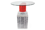 Bistro table LIPSTICK 75cm round w/ tempered glass red silver