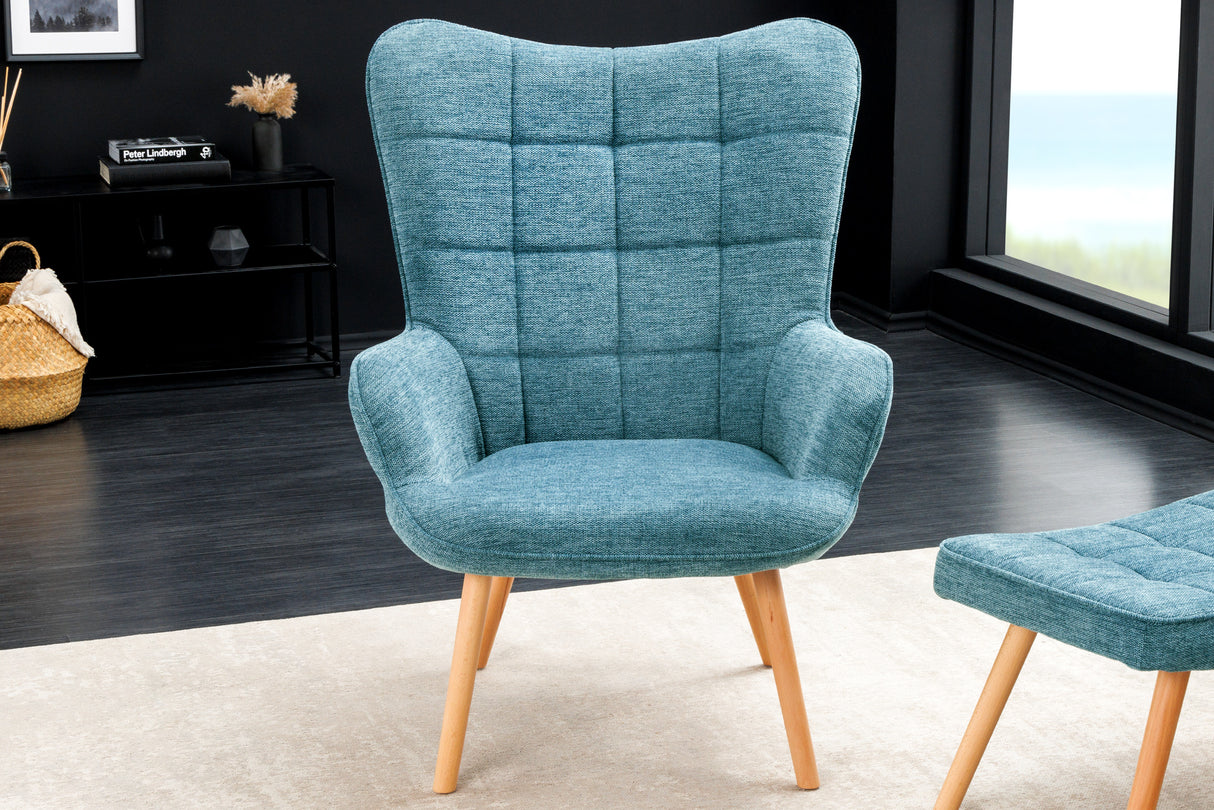 Armchair SCANDINAVIA with armrests textured fabric blue