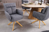 Swivel chair BIG GEORGE 360° auto return textured fabric grey w/ oak wood frame