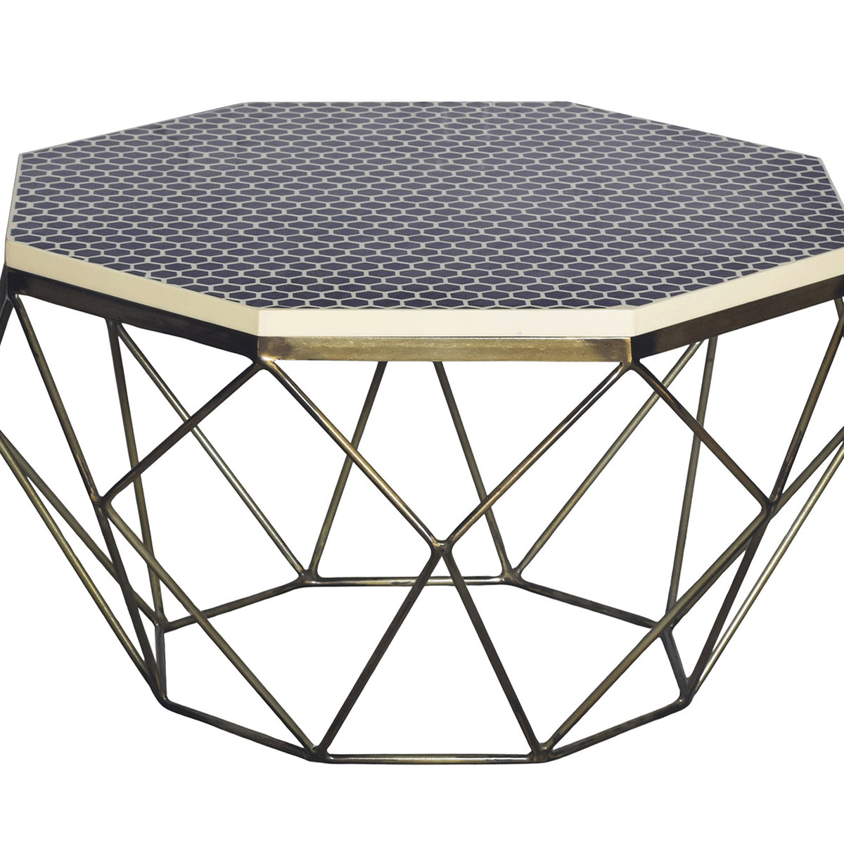 Coffee table DIAMOND 70cm rack iron brass w/ table top black white ...