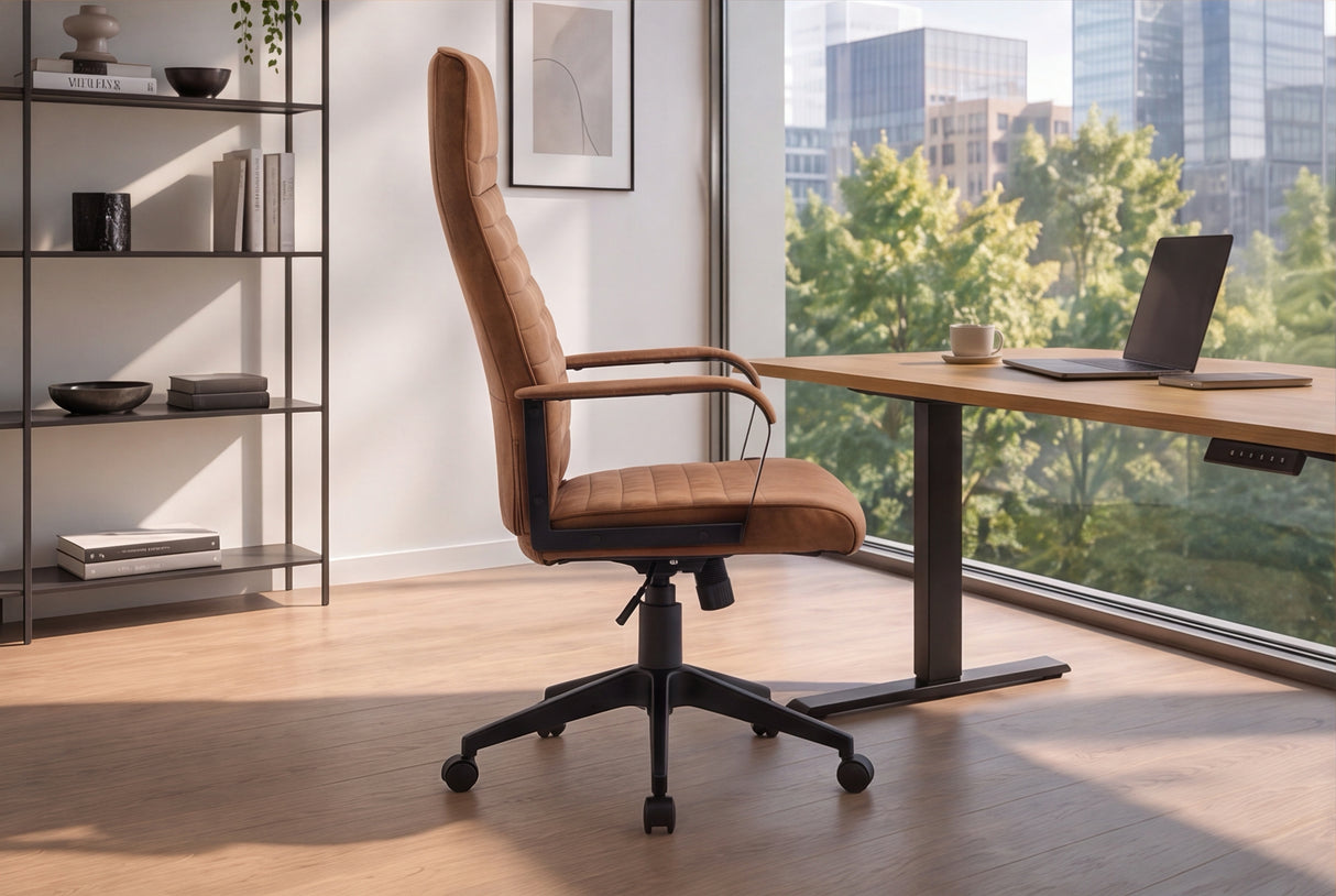 Bürostuhl LAZIO 49-59cm mit Wippfunktion Mikrofaser Vintage Braun