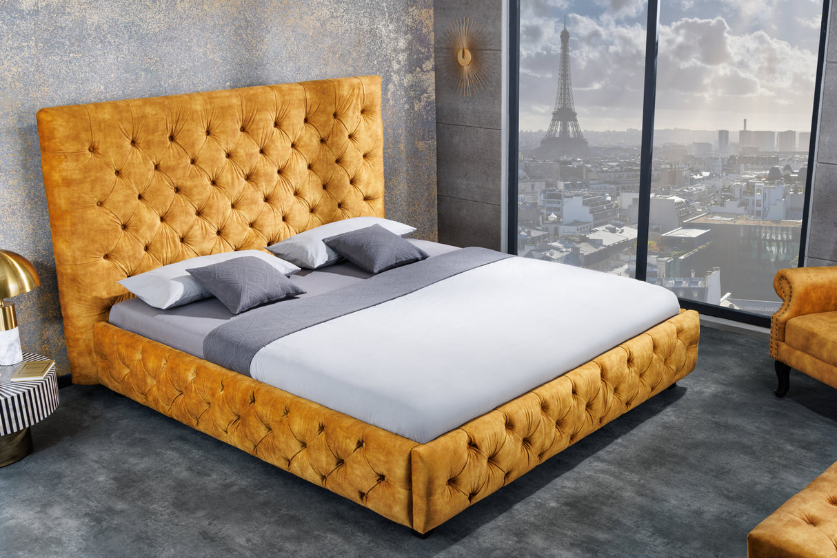 Bett PARIS CHESTERFIELD 160x200cm Samt senfgelb