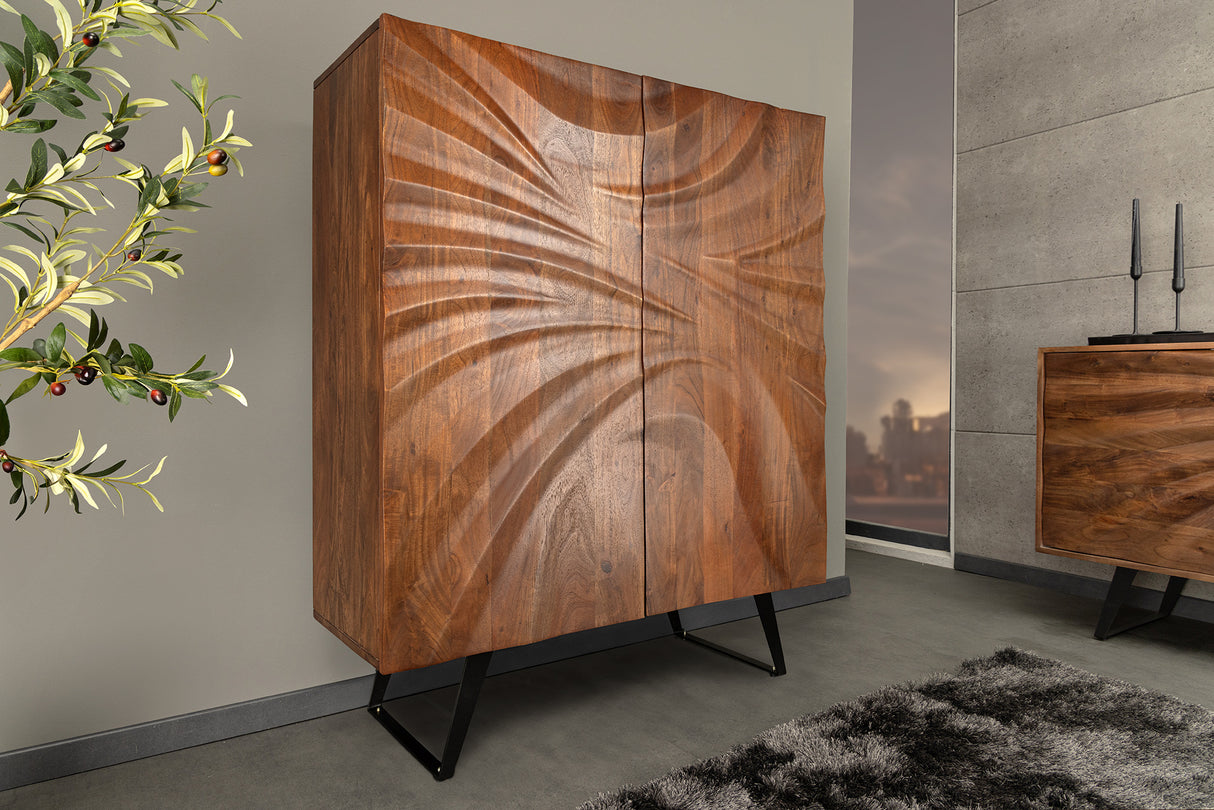 Highboard HURRICANE 120cm 3D brown acacia wood