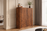 Bar cabinet ADLON 140cm 3D textured front rounded edges mango wood natural w/ wine rack