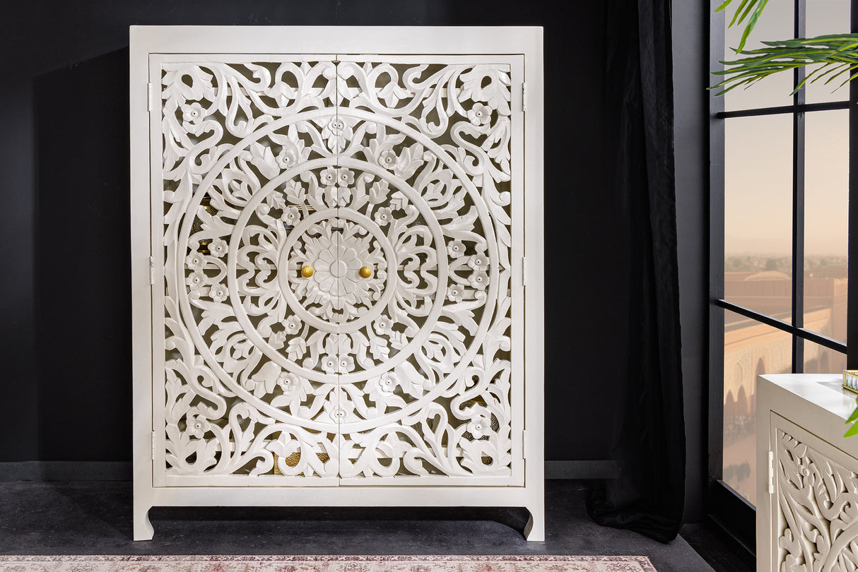 Highboard MARRAKECH 140cm weiß Mangoholz