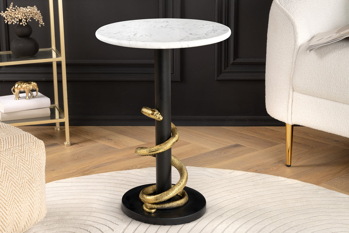 Side table WILDLIFE SNAKE 50cm gold black white marble