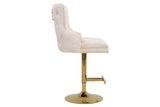 Bar stool CASTLE height adjustable w/ lion´s head handle velvet beige golden legs in baroque style