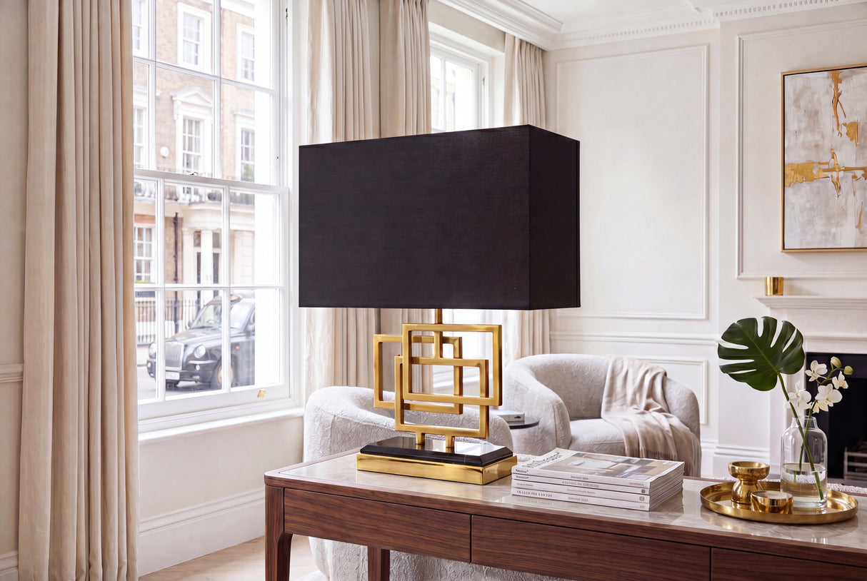 Table lamp ATLANTIS 56cm gold with fabric shade black