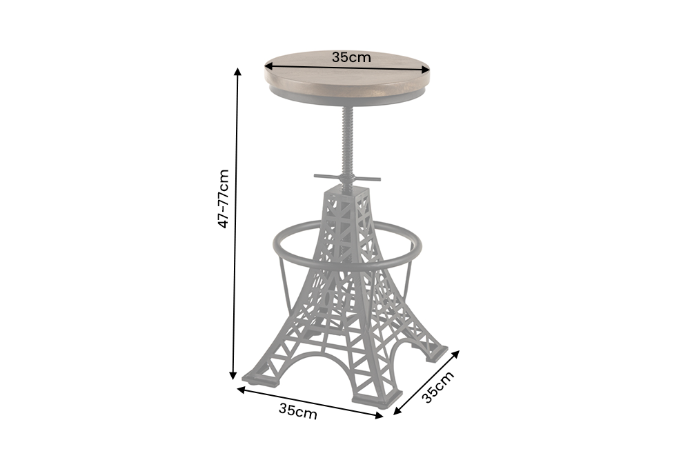 Bar stool PARIS LOFT 47-77cm Eiffel Tower design mango wood dark brown black