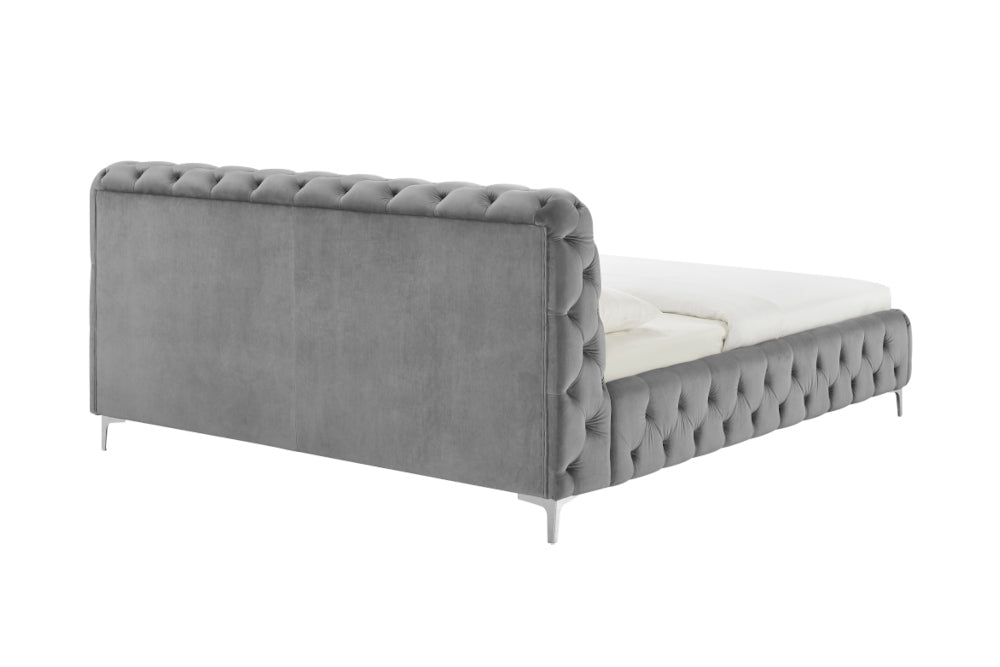 Bett MODERN BAROCK 180x200cm Samt grau im Chesterfield Stil im Barockstil