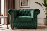 Armchair CHESTERFIELD antique look velvet emerald green