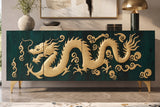 Sideboard DRAGON 180cm 3D dragon front mango wood turquoise w/ gold coloured details