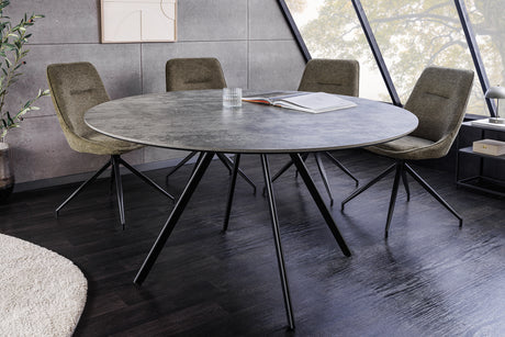 Esstisch ATELIER 120cm rund, graue Steinoptik mit schwarzen Metallbeinen