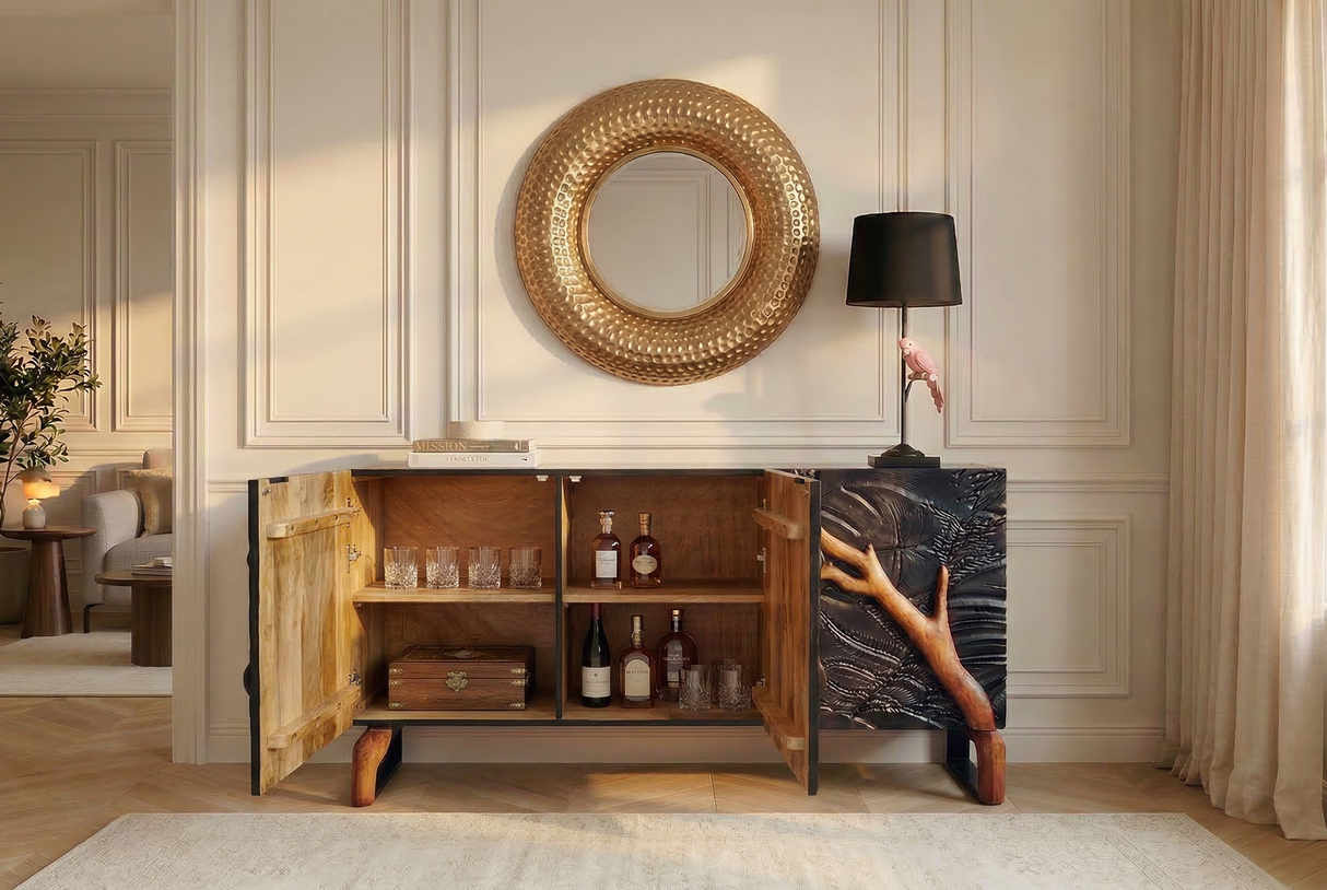 Sideboard FOREST 160cm 3D mango wood black brown