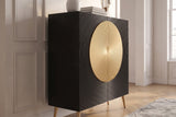 Highboard AURUM 120cm textured front gold circle accent mango wood black gold metal feet