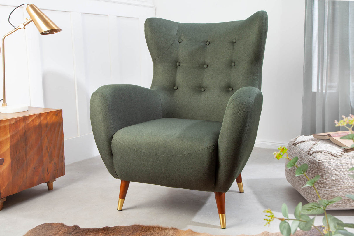 Wing chair DON flat woven fabric bottle-green