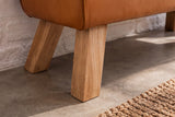 Bench TURNBOCK 100cm upholstered seat mango wood natural genuine leather cognac brown
