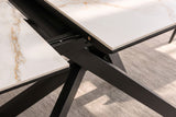 Esstisch ALPINE 160-200cm ausziehbar, Calacatta Oro Keramik in Marmoroptik, weiß mit schwarzem Sternenfuß