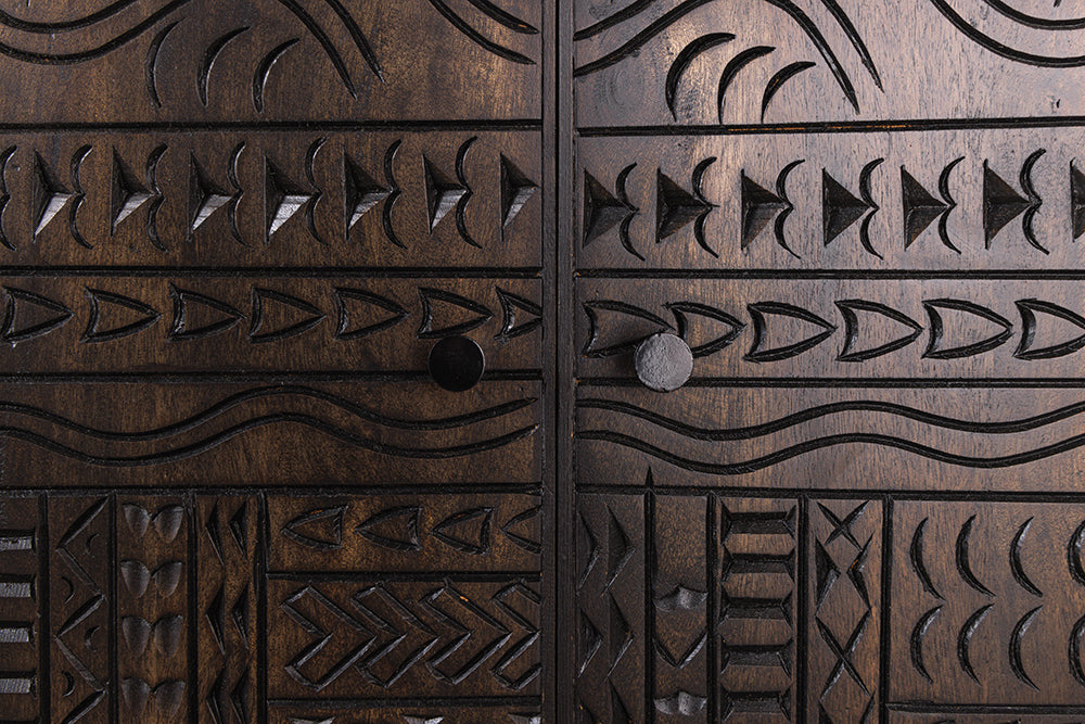 Highboard TRIBAL 120cm 3D Antik-Look Mangoholz dunkelbraun
