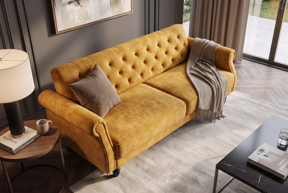 Sofa bed MAISON BELLE AFFAIRE 220cm velvet mustard yellow