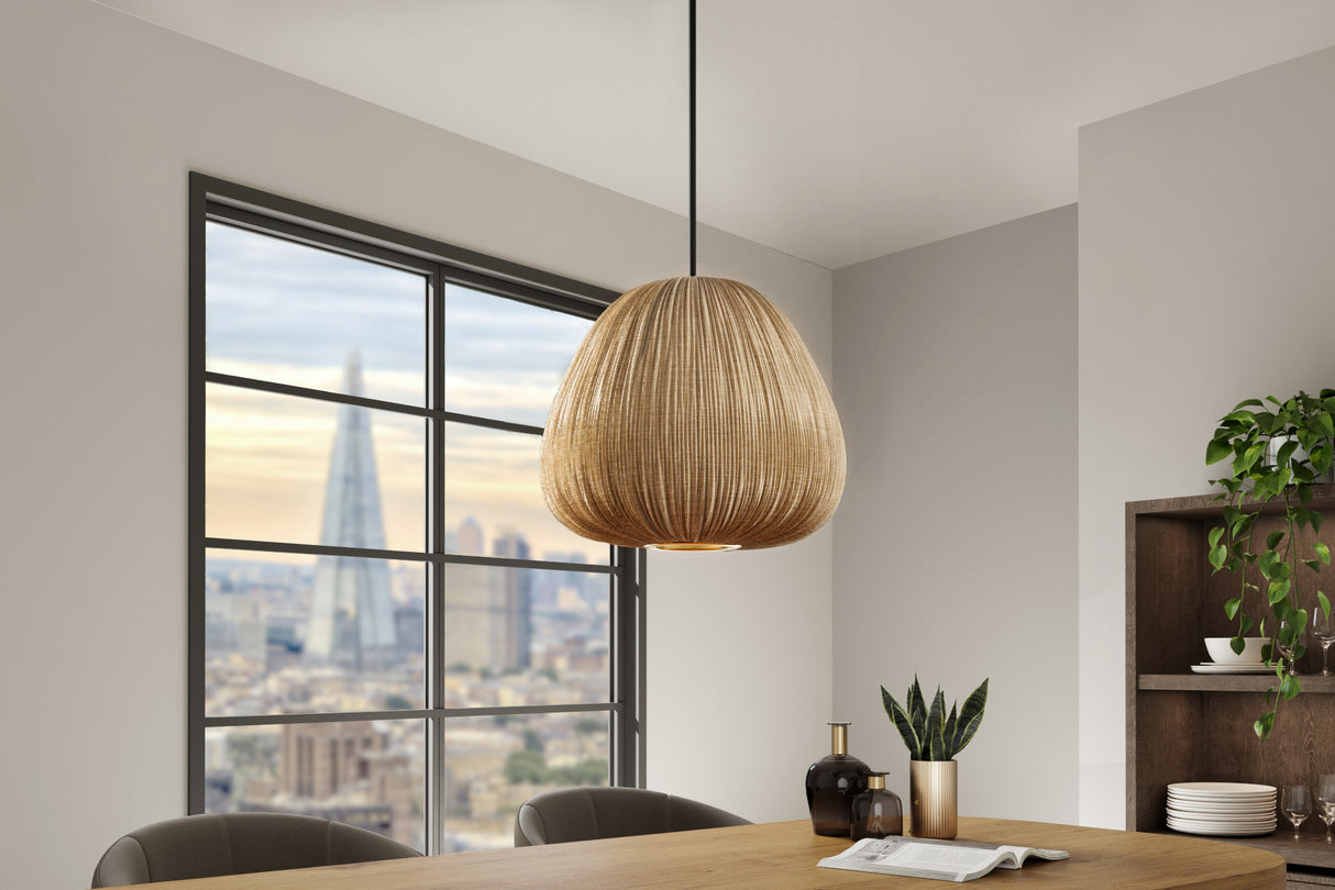 Hängeleuchte ORGANIC 30cm Natur Stoffschirm Gold im Boho Style