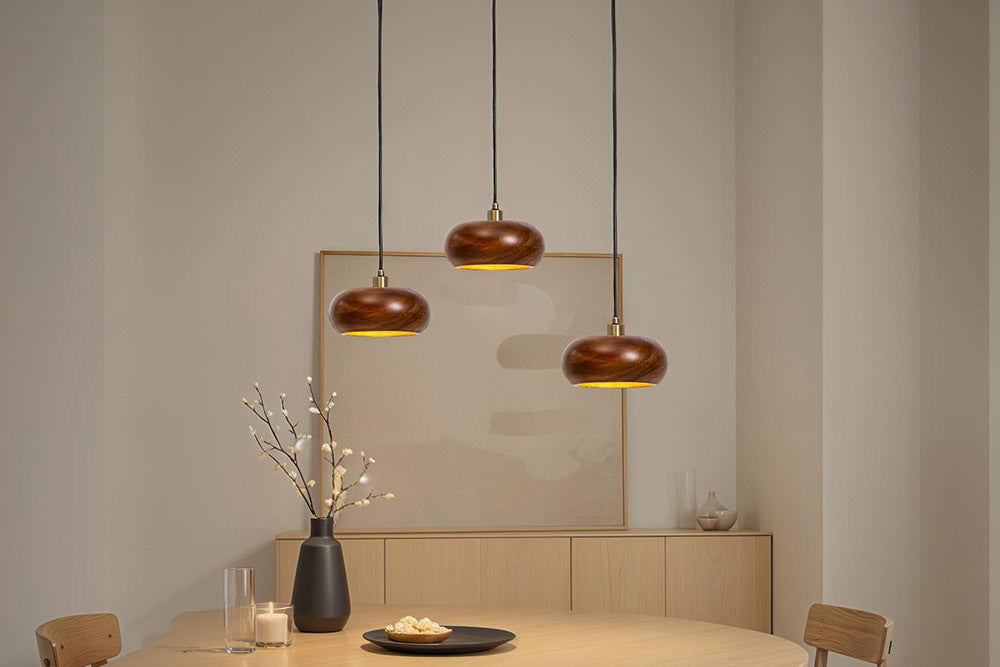 Pendant Lamp ALVA 25cm iron and acacia wood natural