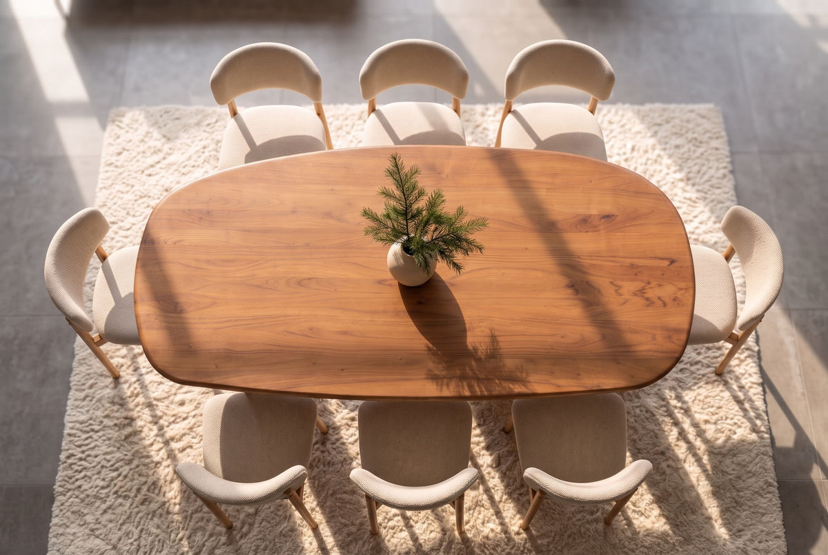 Dining table SCULPTURA 240cm oval sculptural frame acacia wood brown