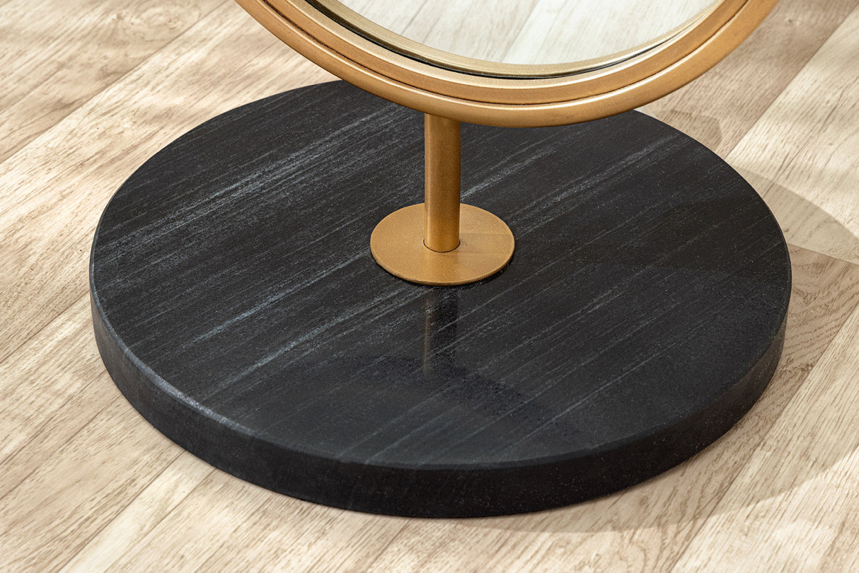 Standspiegel PORTRAIT 175cm oval gold mit schwarzem Marmorsockel